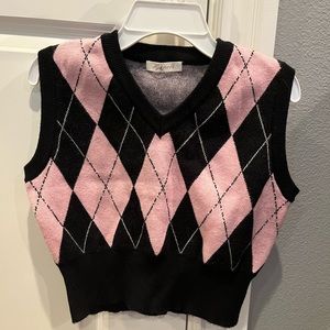 Pink and Black Argyle Sweater Vest